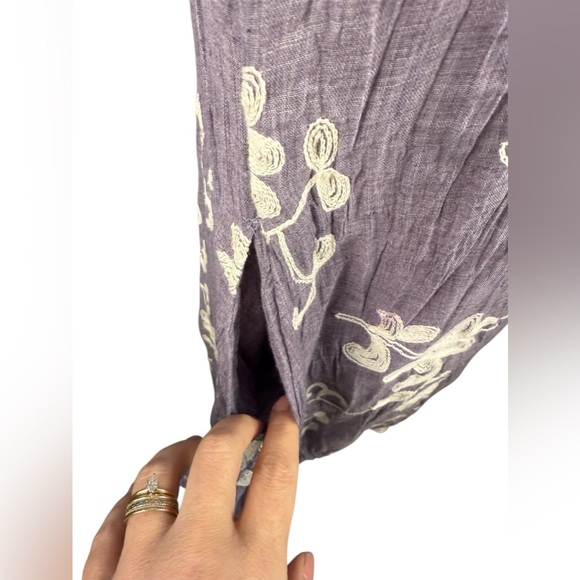 Linen blend lined embroidered dress lavender size M preowned - Picture 5 of 10